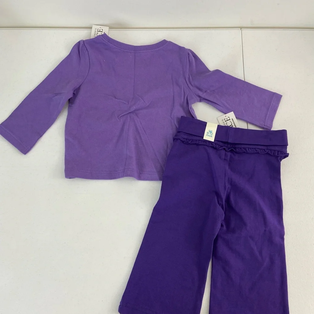 NEW Children’s Place baby girl’s purple kitten graphic decal top pants set 9-12m - Picture 3 of 7